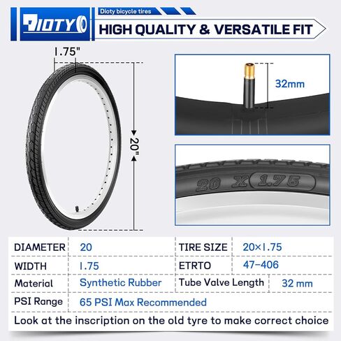 مجموعة إطارات دراجة مقاس 20 × 1.75، إطارات دراجة قابلة للطي مقاس 20 بوصة بديلة لإطارات وأنابيب الدراجات المقاومة للاهتراء تتضمن زوجًا من رافعات الإطارات لدراجات MTB على الطرق الوعرة الهجينة في المدينة in Kuwait