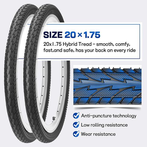 مجموعة إطارات دراجة مقاس 20 × 1.75، إطارات دراجة قابلة للطي مقاس 20 بوصة بديلة لإطارات وأنابيب الدراجات المقاومة للاهتراء تتضمن زوجًا من رافعات الإطارات لدراجات MTB على الطرق الوعرة الهجينة في المدينة in Kuwait