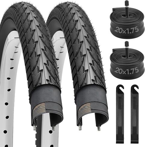 مجموعة إطارات دراجة مقاس 20 × 1.75، إطارات دراجة قابلة للطي مقاس 20 بوصة بديلة لإطارات وأنابيب الدراجات المقاومة للاهتراء تتضمن زوجًا من رافعات الإطارات لدراجات MTB على الطرق الوعرة الهجينة في المدينة in Kuwait