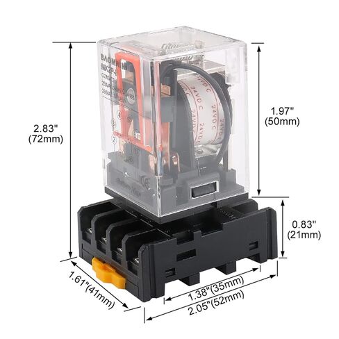 Baomain Power Relay MK2P-I 24VDC Coil DPDT 8 Pin with Plug-in Terminal Socket, for Automation and Control Systems in Kuwait