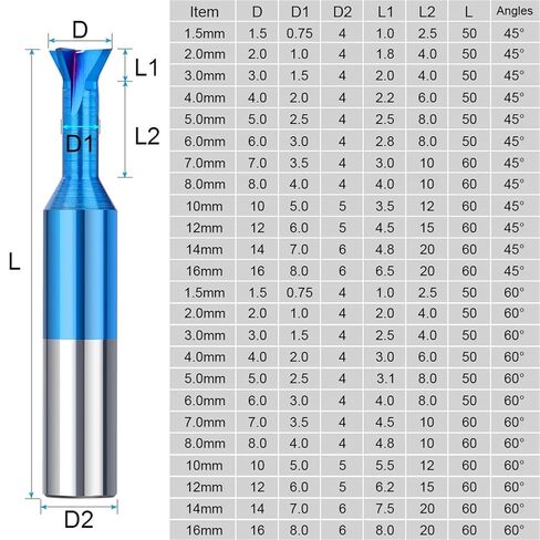 45° 60° 1.5-16mm Carbide Dovetail Milling Cutter Slotting Machining Tool for CNC(60°,ALTIAN Coating,6.0mm) in Saudi Arabia