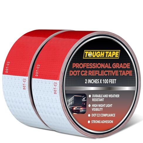 DOT C2 شريط عاكس للسلامة 2 بوصة × 100 قدم - شريط واضح مقاوم للماء في الهواء الطلق - شريط عاكس للسهم للمقطورات والمركبات والقوارب - أمان عاكس قوي لعلامات التحذير التحذيرية in Kuwait