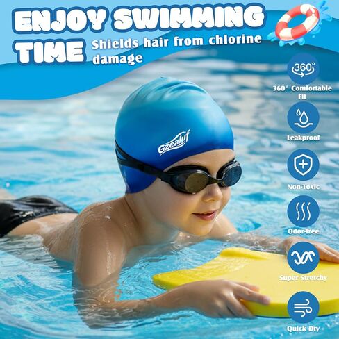 Swim Cap Kids - Silicone Swimming Cap for Girls Boys Teens Toddler Aged 3-15, Comfortable Fit Kids Swim Cap for Long Hair and Short Hair, Gradient Color in Saudi Arabia