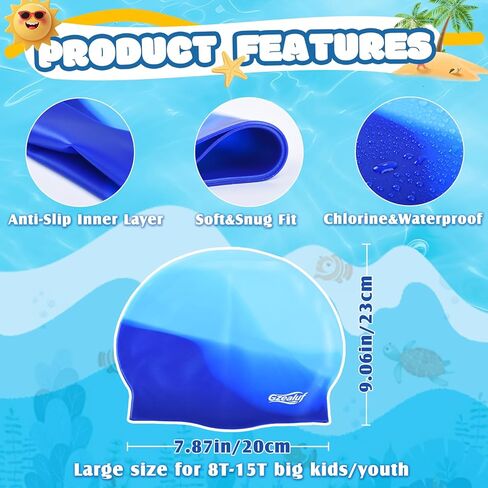 Swim Cap Kids - Silicone Swimming Cap for Girls Boys Teens Toddler Aged 3-15, Comfortable Fit Kids Swim Cap for Long Hair and Short Hair, Gradient Color in Saudi Arabia