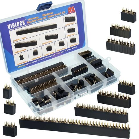 VIBICCK 85 قطعة 2.54 مم مستقيم صف مزدوج أنثى دبوس رأس مقبس موصل مجموعة شريط لدرع نموذج Arduino (85 قطعة طقم دبوس صف مزدوج) in Kuwait
