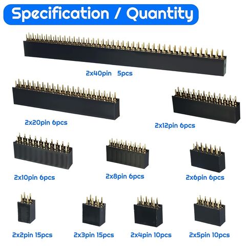 VIBICCK 85 قطعة 2.54 مم مستقيم صف مزدوج أنثى دبوس رأس مقبس موصل مجموعة شريط لدرع نموذج Arduino (85 قطعة طقم دبوس صف مزدوج) in Kuwait