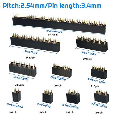VIBICCK 85 قطعة 2.54 مم مستقيم صف مزدوج أنثى دبوس رأس مقبس موصل مجموعة شريط لدرع نموذج Arduino (85 قطعة طقم دبوس صف مزدوج) in Kuwait