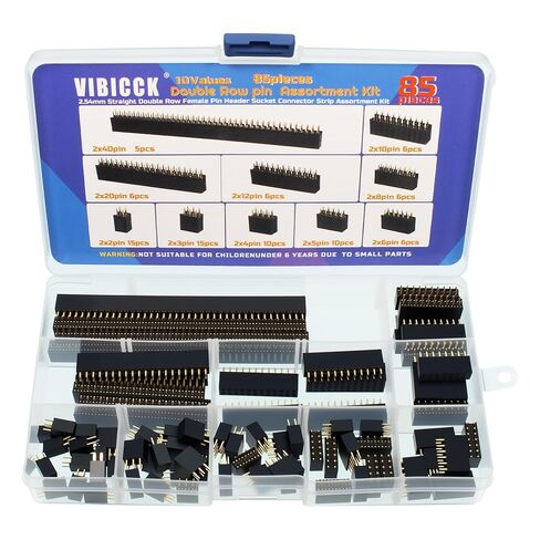 VIBICCK 85 قطعة 2.54 مم مستقيم صف مزدوج أنثى دبوس رأس مقبس موصل مجموعة شريط لدرع نموذج Arduino (85 قطعة طقم دبوس صف مزدوج) in Kuwait