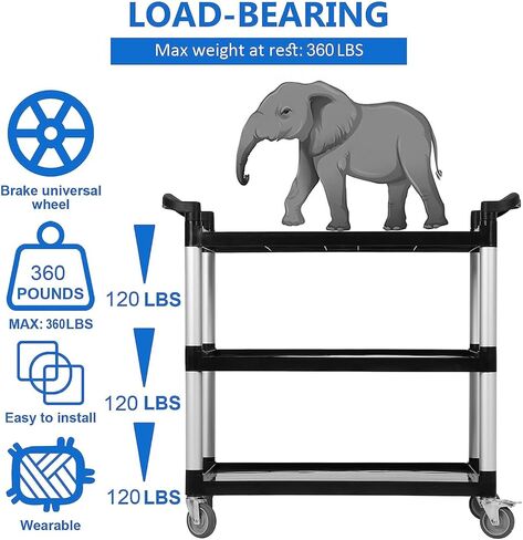 Service Cart 2-Shelf, Storage Handle, 500 lbs Capacity, for Warehouse/Garage/Cleaning/Manufacturing，45"X25" in Kuwait