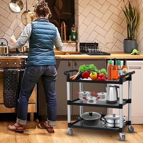 Service Cart 2-Shelf, Storage Handle, 500 lbs Capacity, for Warehouse/Garage/Cleaning/Manufacturing，45"X25" in Kuwait