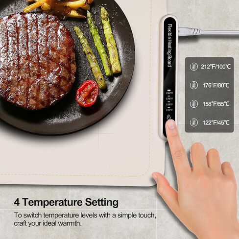 Qimh Food Warming Mat, Silicone Food Warmer for Parties Buffet, Full Surface Electric Warming Tray with 4 Temps & 10s Rapid Heating, Portable Food Heater for Gathering, Kitchen, Everyday Use (Beige) in Kuwait