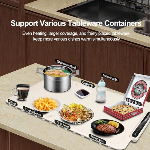 Qimh Food Warming Mat, Silicone Food Warmer for Parties Buffet, Full Surface Electric Warming Tray with 4 Temps & 10s Rapid Heating, Portable Food Heater for Gathering, Kitchen, Everyday Use (Beige) in Kuwait