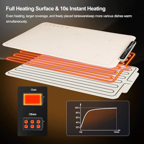 Qimh Food Warming Mat, Silicone Food Warmer for Parties Buffet, Full Surface Electric Warming Tray with 4 Temps & 10s Rapid Heating, Portable Food Heater for Gathering, Kitchen, Everyday Use (Beige) in Kuwait