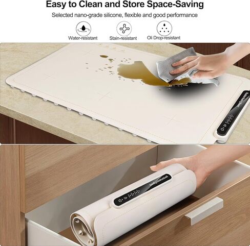 Qimh Food Warming Mat, Silicone Food Warmer for Parties Buffet, Full Surface Electric Warming Tray with 4 Temps & 10s Rapid Heating, Portable Food Heater for Gathering, Kitchen, Everyday Use (Beige) in Kuwait