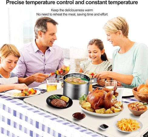 Qimh Food Warming Mat, Silicone Food Warmer for Parties Buffet, Full Surface Electric Warming Tray with 4 Temps & 10s Rapid Heating, Portable Food Heater for Gathering, Kitchen, Everyday Use (Beige) in Kuwait