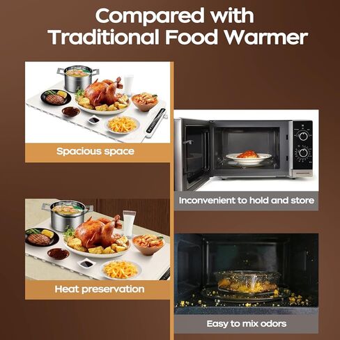 Qimh Food Warming Mat, Silicone Food Warmer for Parties Buffet, Full Surface Electric Warming Tray with 4 Temps & 10s Rapid Heating, Portable Food Heater for Gathering, Kitchen, Everyday Use (Beige) in Kuwait