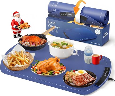 Kismile Warming Mat for Food 26''x16'', Food Warming Mats for Countertop, Warming Tray with 7 Temp Settings and 5 Hours Timer, Food Warmers with Kids Lock, for Gatherings,Parties,Everyday Use(Blue) in Kuwait
