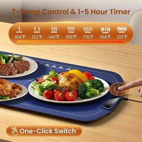 Kismile Warming Mat for Food 26''x16'', Food Warming Mats for Countertop, Warming Tray with 7 Temp Settings and 5 Hours Timer, Food Warmers with Kids Lock, for Gatherings,Parties,Everyday Use(Blue) in Kuwait