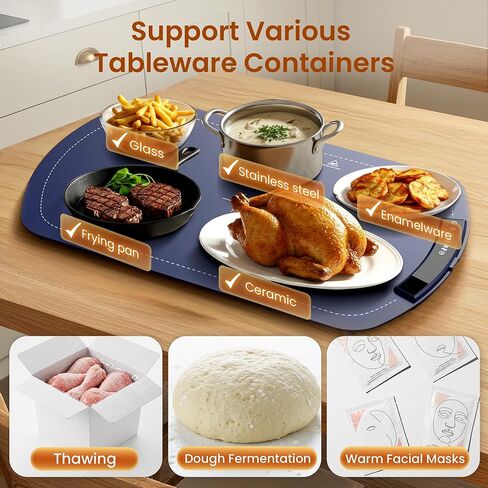 Kismile Warming Mat for Food 26''x16'', Food Warming Mats for Countertop, Warming Tray with 7 Temp Settings and 5 Hours Timer, Food Warmers with Kids Lock, for Gatherings,Parties,Everyday Use(Blue) in Kuwait