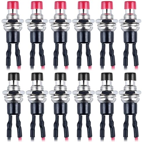 12-Pack 1A 250VAC 7mm Mini Momentary Push Button Switch 2Pins with Pre-soldered Wire SPST Normal Open NO Micro Switch (12pcs Red) in Saudi Arabia