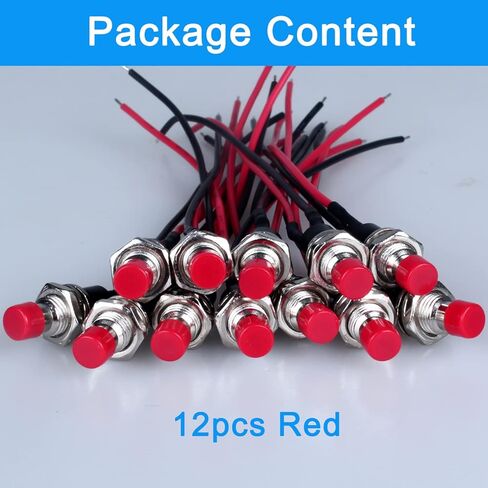 12-Pack 1A 250VAC 7mm Mini Momentary Push Button Switch 2Pins with Pre-soldered Wire SPST Normal Open NO Micro Switch (12pcs Red) in Saudi Arabia