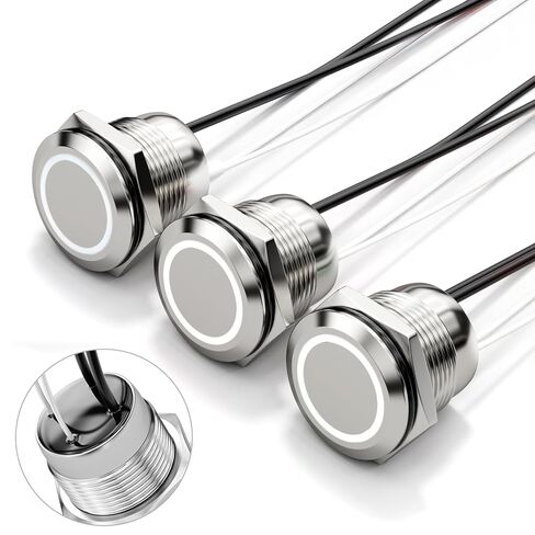 3 قطع 19 مم LED زر ضغط، IP67 مقاوم للماء 12 فولت عند التشغيل مع سلك مسبق DC 20A للمركبات على الطرق الوعرة، والدراجات النارية، ومفتاح القوارب البحرية (الضوء الأزرق، 1NO 1NC، سبائك الألومنيوم والزنك) in Kuwait