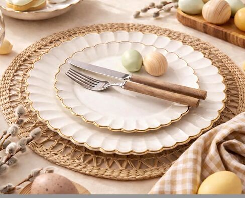 By Madee HEAVYWEIGHT 100 Pc I Scalloped Ivory and Gold Plastic Plates for Party | 50 Dinner & 50 Dessert Plates Disposable Heavy Duty | Elegant and Fancy for Wedding, Baby Shower, Bridal Shower in Saudi Arabia