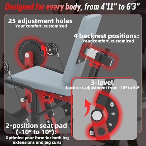آلة تمديد وتجعيد الساق تعمل من جانب واحد وثنائي، قابلة للتحويل لتمديد الساق ومقعد تجعيد الساق للاستلقاء لصالة الألعاب الرياضية المنزلية، معدات تمرين الجزء السفلي من الجسم رباعية وأوتار الركبة in Kuwait