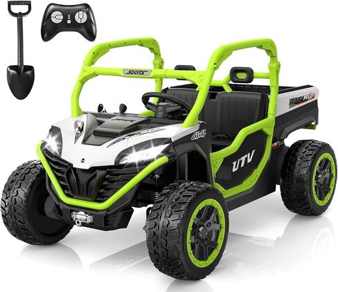 ANPABO 24V 2 Seater Ride On Dump Truck, 4x75W, Max 5 Mph, EVA Tire, Kids Electric Car with Electric Dump Bed, Shovel, Music, 24V Ride On Toy UTV w/Parent Remote Control for Ages 3-8, Blue in Kuwait