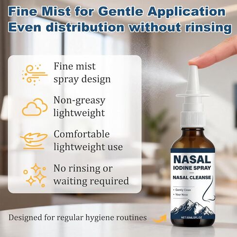 قطعتان من رذاذ الأنف باليود، تنظيف يومي للأنف، رذاذ خفيف غير طبي للأنف - أكثر من 150 استخدامًا لكل زجاجة للهواء الجاف والسفر والاستخدام اليومي in Kuwait