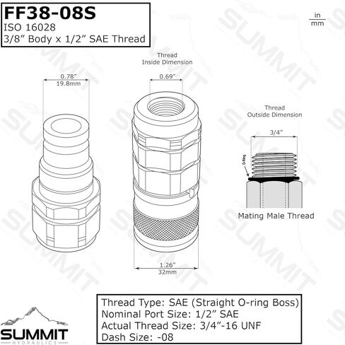 قارنة توصيل أنثى هيدروليكية سريعة التوصيل مقاس 3/8 بوصة ذات وجه مسطح، خيط SAE مقاس 1/2 بوصة in Kuwait