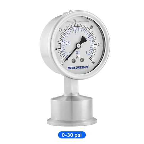 مقياس الضغط الصحي من الفولاذ المقاوم للصدأ من MEASUREMAN، قرص 2.5 بوصة، نطاق 0-30 رطل لكل بوصة مربعة، مملوء بالجلسرين، حامل سفلي بمشبك ثلاثي 1.5 بوصة in Saudi Arabia