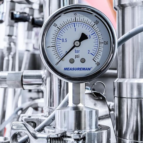 مقياس الضغط الصحي من الفولاذ المقاوم للصدأ من MEASUREMAN، قرص 2.5 بوصة، نطاق 0-30 رطل لكل بوصة مربعة، مملوء بالجلسرين، حامل سفلي بمشبك ثلاثي 1.5 بوصة in Saudi Arabia
