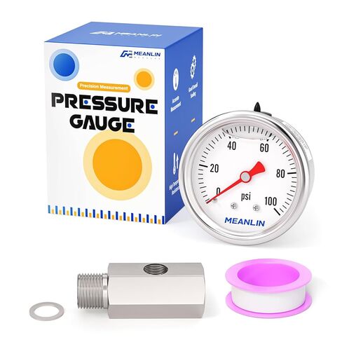 MEANLIN MEASURE 0~100Psi Stainless Steel Glycerin Filled Pressure Gauge 1/8" NPT 1.5" FACE DIAL, with 1/8 NPT Female to Male Oil Pressure Sensor Tee Adapter for Water Oil Air, Back Mount in Saudi Arabia