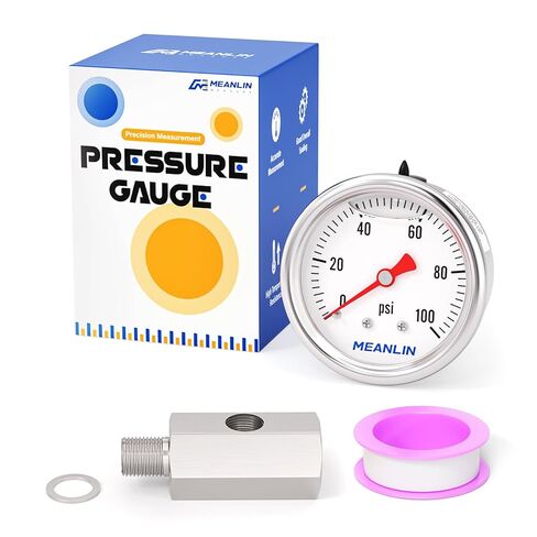 MEANLIN MEASURE 0~100Psi Stainless Steel Glycerin Filled Pressure Gauge 1/8" NPT 1.5" FACE DIAL, with 1/8 NPT Female to Male Oil Pressure Sensor Tee Adapter for Water Oil Air, Back Mount in Saudi Arabia