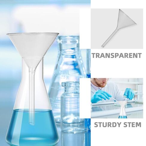 GARVALON Scientific Glass Funnel 75mm Triangular Stem for Lab Liquid Filtration and Chemical Transfer, Glass Filter Funnel with Mouth for Laboratory Use in Kuwait