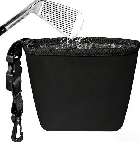 حقيبة تنظيف نادي الجولف وكرة الجولف - منظف أخاديد النادي، ملحقات حقيبة الجولف، تقنية تنظيف الوجه المقاومة للماء، مشبك قابل للفصل، يمكن غسله في الغسالة، هدايا الجولف للرجال (أسود) in Kuwait