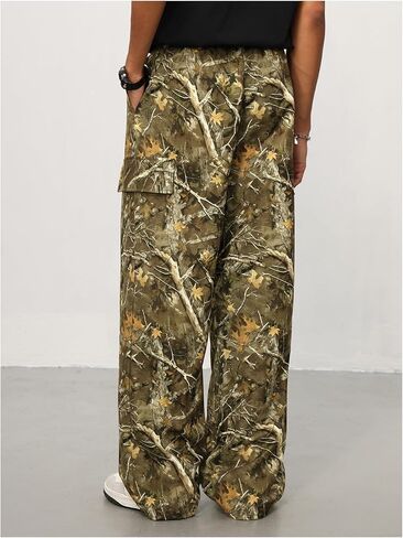 Men's Baggy Camo Pants Y2K Wide Leg Sweatpants Drawstring Waist Work Cargo Pants in Saudi Arabia