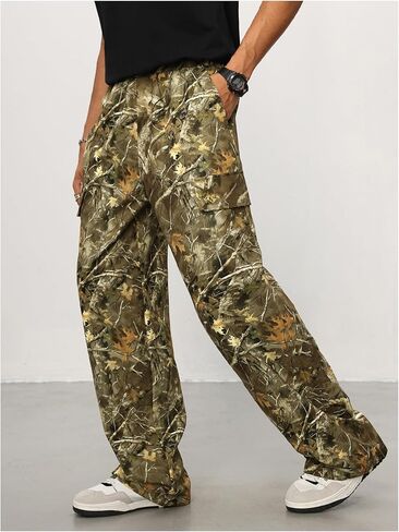 Men's Baggy Camo Pants Y2K Wide Leg Sweatpants Drawstring Waist Work Cargo Pants in Saudi Arabia
