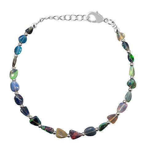 Genuine Black Ethiopian Fire Opal Stone Beads with Silver Ball Bracelet For Women, Healing Crystal, Handmade Birthstone Jewelry, Rhodium Plating Sterling Silver Chain 8" Anniversary Gifts in Kuwait