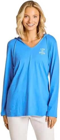 Life is Good. Women's Hanging Flag Rustic Long Sleeve Crusher-LITE Hoodie, Athletic Blue in Saudi Arabia