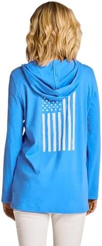 Life is Good. Women's Hanging Flag Rustic Long Sleeve Crusher-LITE Hoodie, Athletic Blue in Saudi Arabia