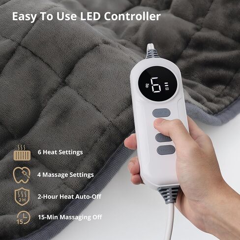 وسادة تسخين، وسادة تسخين مرجحة مع اهتزازات تدليك، 6 مستويات للحرارة، 4 أوضاع للتدليك، وسادة تسخين كهربائية لتخفيف آلام الظهر، إيقاف تلقائي لمدة ساعتين، 12 بوصة × 24 بوصة in Kuwait