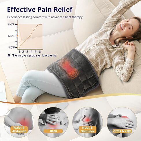 وسادة تسخين، وسادة تسخين مرجحة مع اهتزازات تدليك، 6 مستويات للحرارة، 4 أوضاع للتدليك، وسادة تسخين كهربائية لتخفيف آلام الظهر، إيقاف تلقائي لمدة ساعتين، 12 بوصة × 24 بوصة in Kuwait