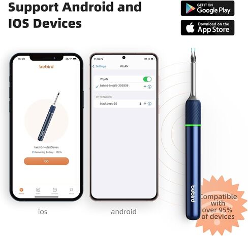 ملقط الكاميرا لأداة إزالة شمع الأذن من Bebird Pro Note5، منظار الأذن مع كاميرا وإضاءة، مزيل شمع الأذن اللاسلكي، مجموعة تنظيف الأذن بالفيديو لهواتف iPhone، Android (أزرق) in Kuwait