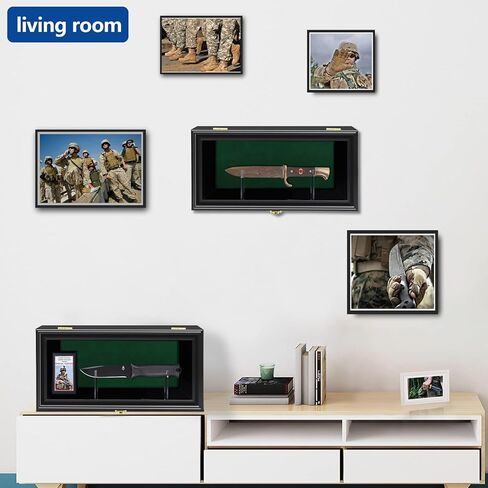 حافظة عرض السكين، صندوق ظل سكين واحد، خزانة مثبتة على الحائط مع حماية من الأشعة فوق البنفسجية، حامل أكريليك قابل للقفل قابل للتعديل، مقاس 15.4 × 7.5 × 4.6 بوصة in Kuwait