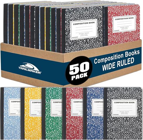 Trail Maker 50 Pack Back Bulk Conted Composition Wide ، 200 صفحة (100 ورقة) ، 9-3/4 × 7-1/2 "، كتب المدارس المدارس الصلبة الكتب الرخامية للمدرسة والمكتب in Saudi Arabia