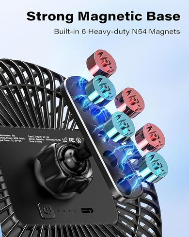 A2C Golf Cart Fan, 7.5" Rechargeable Magnetic Fan with 4 Speed Modes, Up to 15 Hours, Strong Airflow, Fits EZGO Club Car Yamaha, for Golf Cart & Cruise Ship Accessories, Outdoor Use in Saudi Arabia