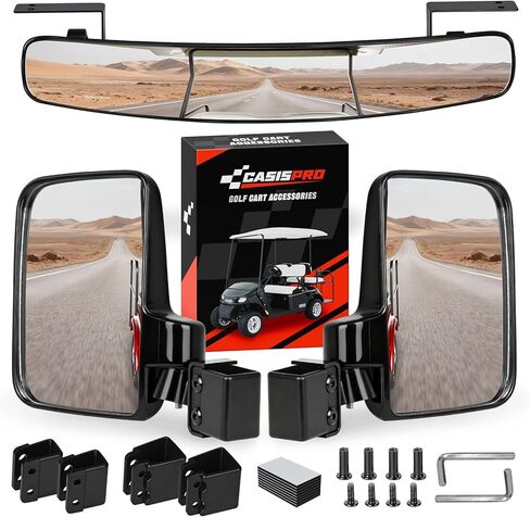 مرايا عربة الجولف العالمية، بدون حفر مرايا زجاجية مقاومة للكسر عالية الدقة لسيارة EZGO Club Car Yamaha، مرآة جانبية لعربة الجولف ومجموعة مرآة الرؤية الخلفية، دوران 180 درجة، لا توجد بقع عمياء in Kuwait