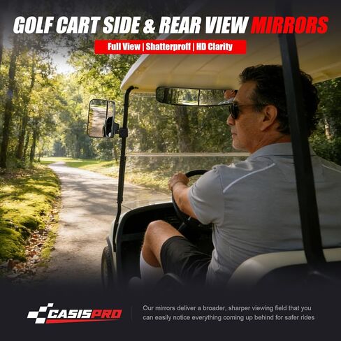 مرايا عربة الجولف العالمية، بدون حفر مرايا زجاجية مقاومة للكسر عالية الدقة لسيارة EZGO Club Car Yamaha، مرآة جانبية لعربة الجولف ومجموعة مرآة الرؤية الخلفية، دوران 180 درجة، لا توجد بقع عمياء in Kuwait